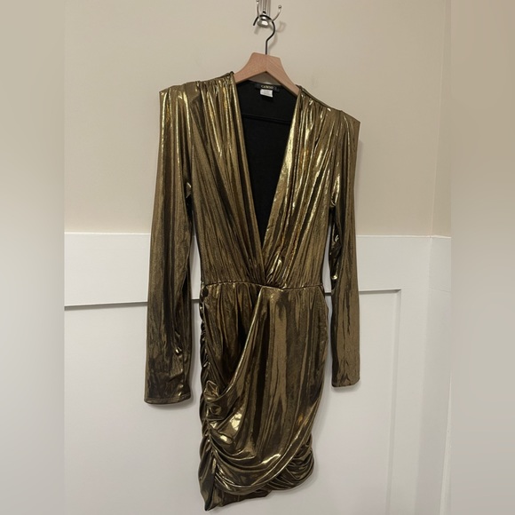 Cameo Vintage Metallic Shiny Gold Bodycon Party Holiday Date Dress Size Large - Picture 4 of 7